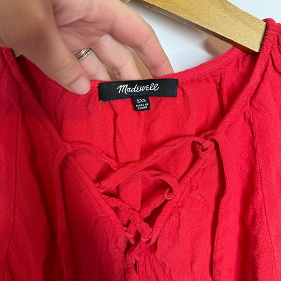 Madewell Lace Up Flutter Sleeve Flowy Mini Dress Red Size XXS - Picture 5 of 6